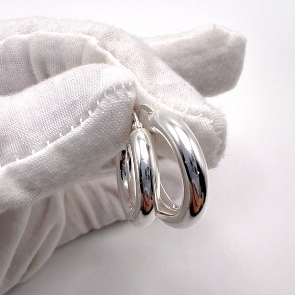 .925 Sterling Silver 4mm x 20mm  Round Tube Hoop Earrings - Picture 3 of 15